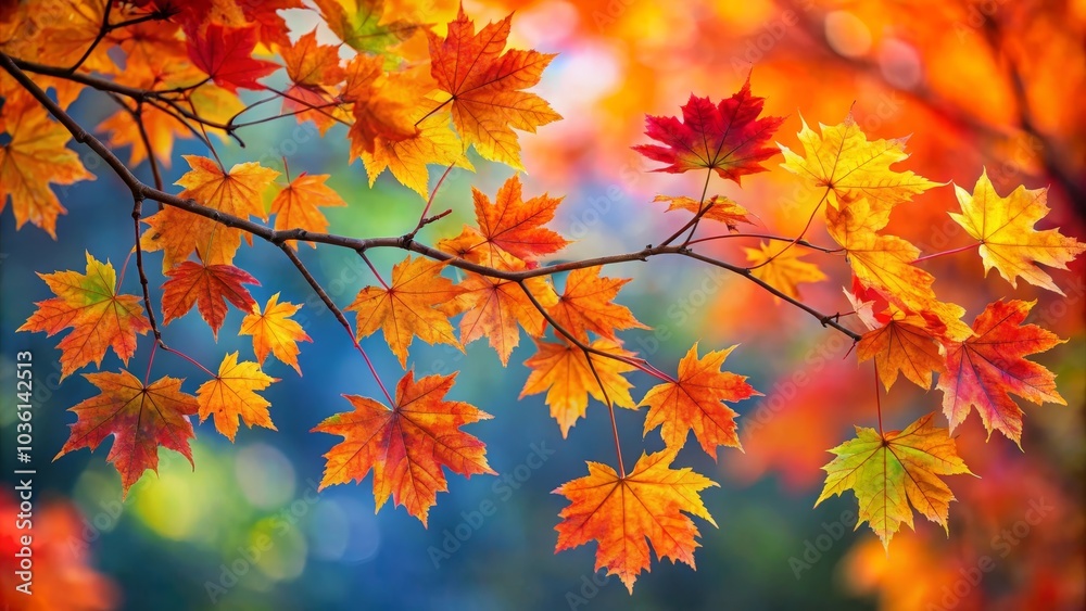 Maple tree branch with colorful leaves is glowing in the sunshine of a beautiful autumn day Maple tree branch with colorful leaves is glowing in the sunshine of a beautiful autumn day