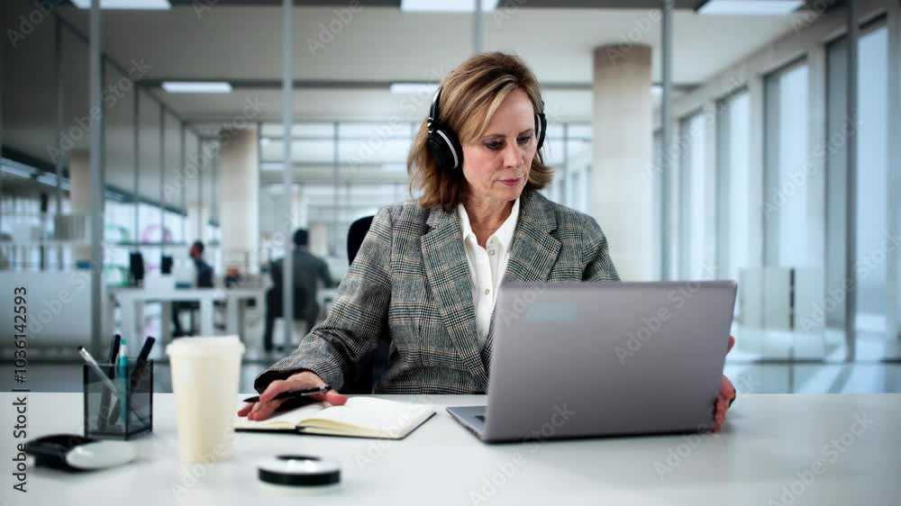 Student Embraces Online Studying With Laptop And Headphones, Enjoying Webinars Student Embraces Online Studying With Laptop And Headphones, Enjoying Webinars
