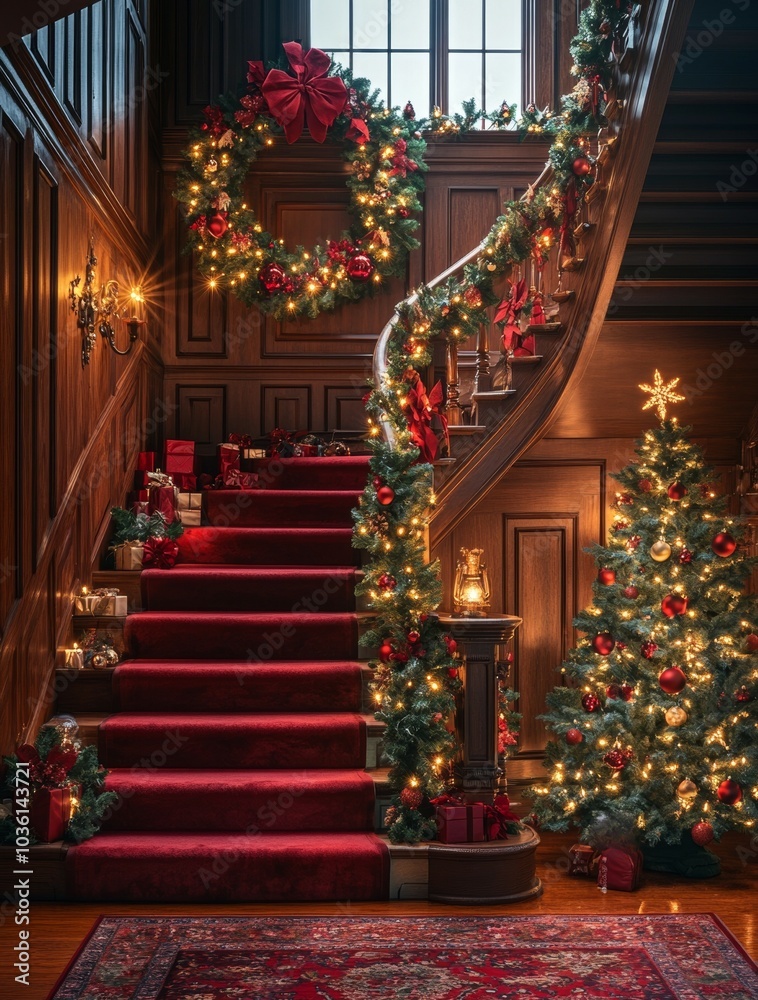 Fototapeta premium Schöne Weihnachtsstufen: Dekoration für die Feiertage