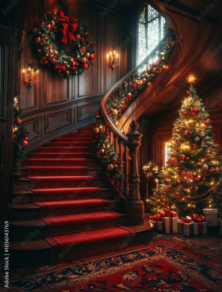 Obraz premium Festlich dekorierte Treppen für die Weihnachtszeit