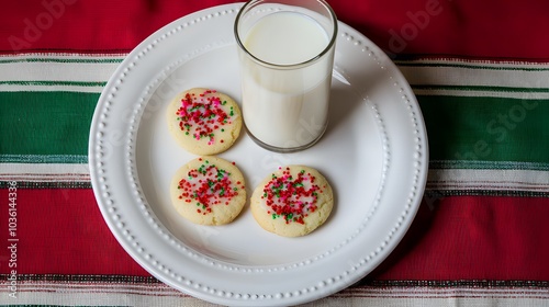 White plate with milk and cookies for Santa