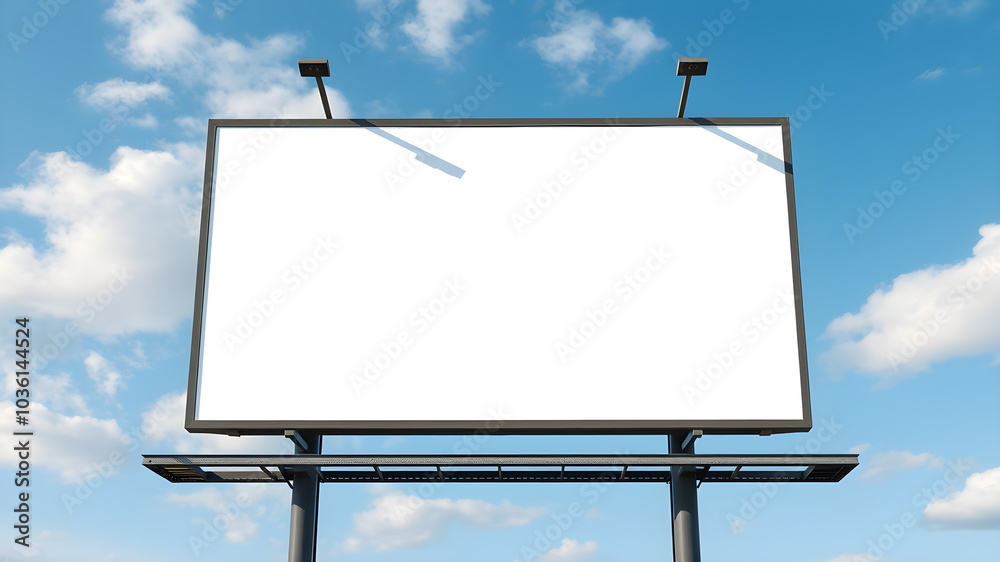 Blank billboard mockup on blue sky background for new advertisement. Generative AI Blank billboard mockup on blue sky background for new advertisement. Generative AI