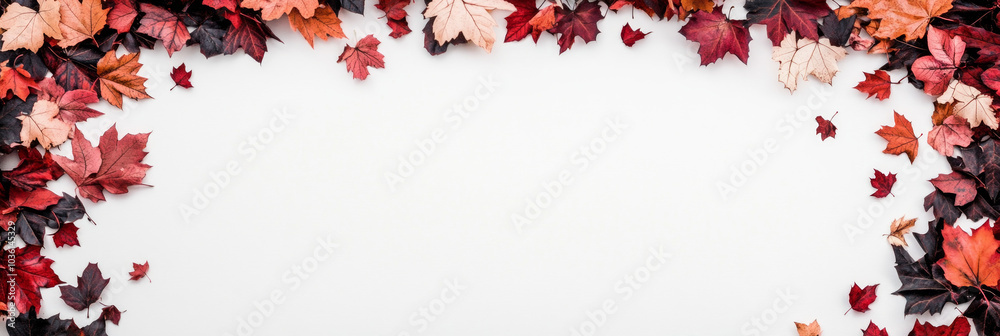 Autumn leaves create a colorful frame on a white background. Autumn leaves create a colorful frame on a white background.
