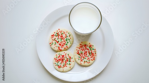White plate with milk and cookies for Santa