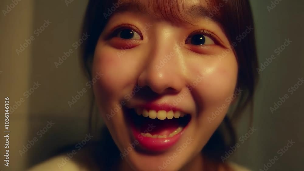 Asian woman with crazy expression, open eyes and wide open mouth Asian woman with crazy expression, open eyes and wide open mouth