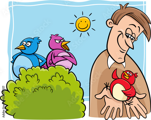 bird in the hand worth two in the bush cartoon