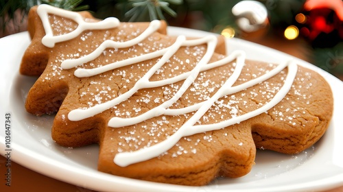Plate with gingerbread Christmas tree cookie