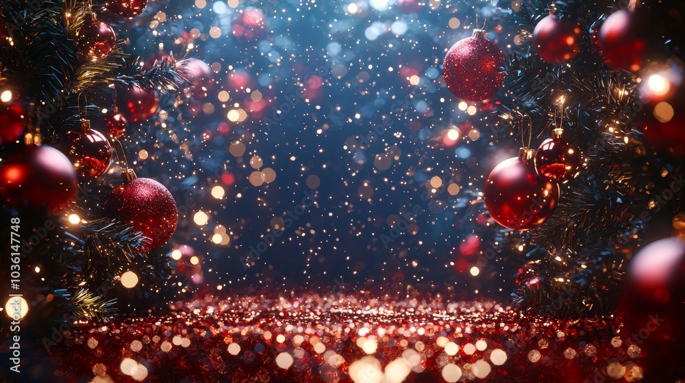 Festive Elegance A Design Featuring Fir Branches Adorned with Shiny Baubles Capturing the Magic of the Holiday Season