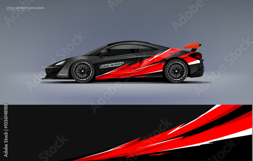 Sport racing supercar wrap livery design red and black color combination for universal medium vector eps10 ready to print printable file