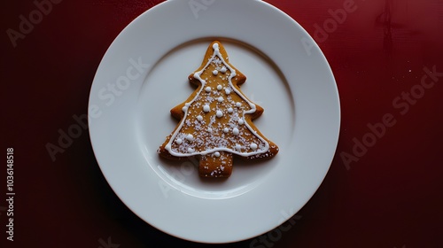 Plate with gingerbread Christmas tree cookie