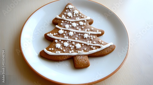 Plate with gingerbread Christmas tree cookie