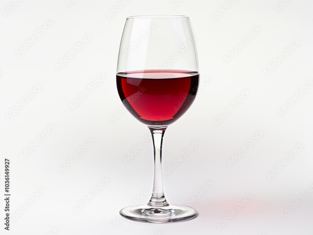 A glass of red wine with reflections on a pristine white background A glass of red wine with reflections on a pristine white background