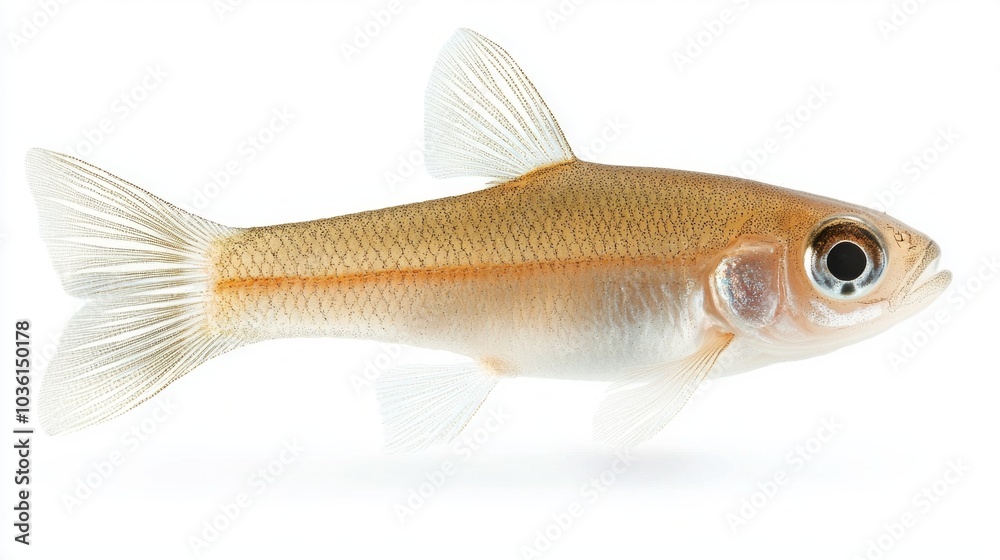 White Cloud Mountain Minnow glides effortlessly showcasing its delicate fins and vibrant colors. This small fish represents a tranquil aquatic beauty. White Cloud Mountain Minnow glides effortlessly showcasing its delicate fins and vibrant colors. This small fish represents a tranquil aquatic beauty.