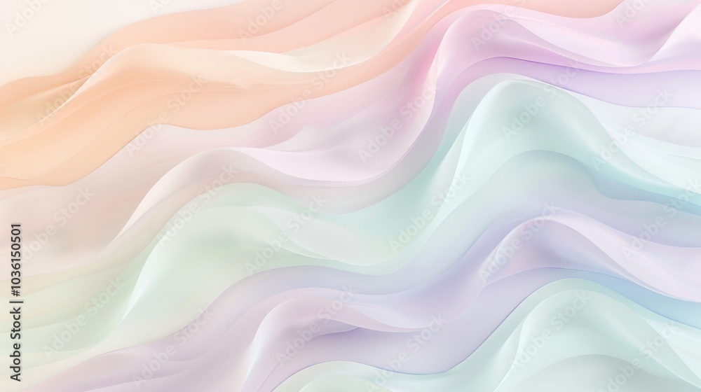 Obraz premium A pastel background with gentle waves of color blending lavender, mint, and peach