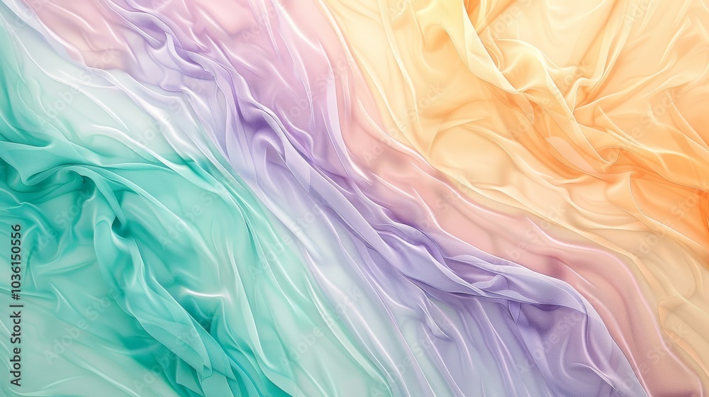 Obraz premium A pastel background with gentle waves of color blending lavender, mint, and peach