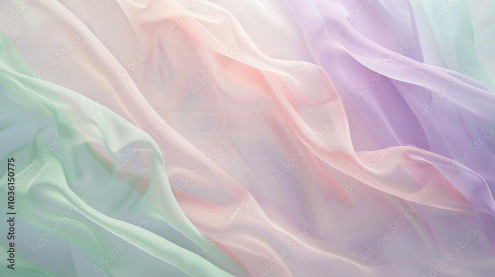 Fototapeta premium A pastel background with gentle waves of color blending lavender, mint, and peach