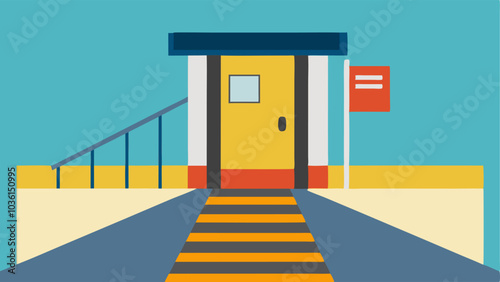 Train Station An illustration of a train station platform with a tactile paving path leading to the boarding area along with an elevator for easy access.