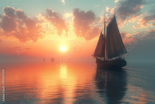 Sailing into a Golden Sunset: A Vision of Adventure and Calm