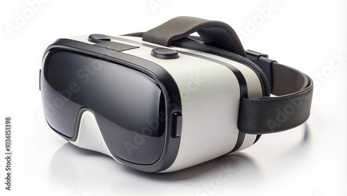 Black and white virtual reality headset with adjustable head strap