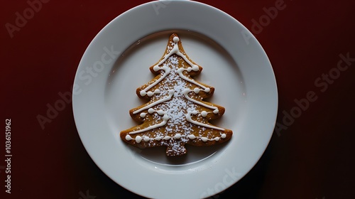 Plate with gingerbread Christmas tree cookie