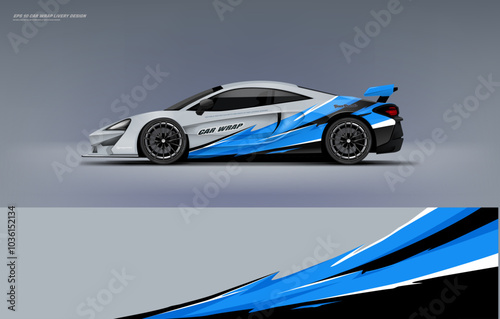 Sport racing supercar wrap livery design blue color combination for universal medium vector eps10 ready to print printable file