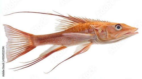 This captivating Ropefish glides elegantly through the water showcasing its elongated body and distinctive fins making it a unique freshwater species found in diverse habitats. photo