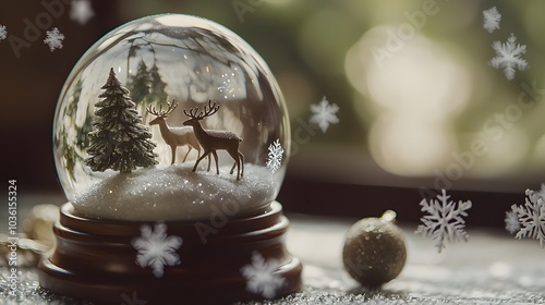 Small snow globe with miniature reindeer scene