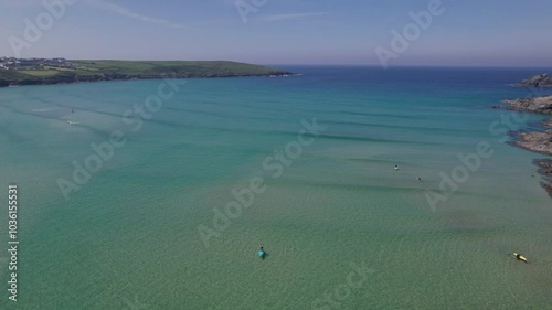 Aerial view of bay, Sliding over the ocean