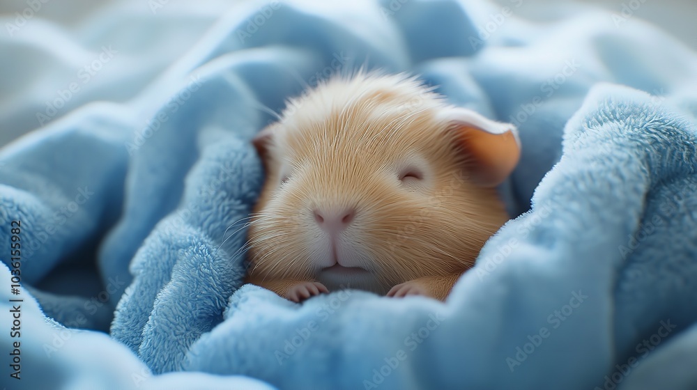 Adorable 3D Baby Guinea Pig Snuggling in a Cozy Pastel Blanket Adorable 3D Baby Guinea Pig Snuggling in a Cozy Pastel Blanket