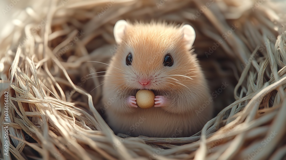 3D Cute Baby Hamster Eating a Pastel-Colored Snack in an Adorable Scene 3D Cute Baby Hamster Eating a Pastel-Colored Snack in an Adorable Scene