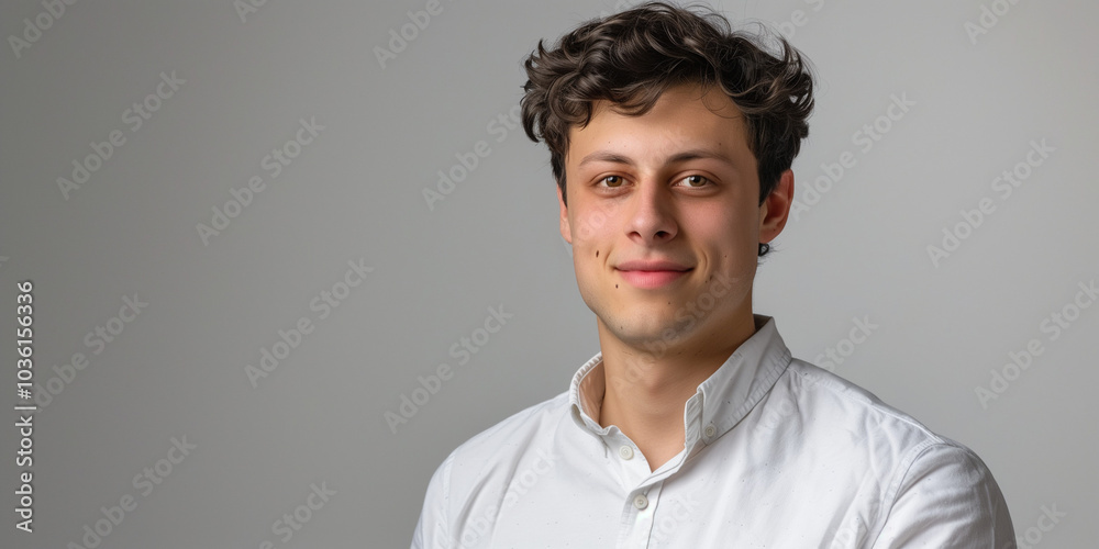 Obraz premium Confident Young Man Smiling in a Bright Studio Setting