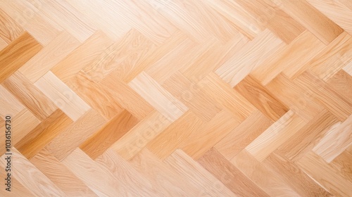 Chevron wood flooring pattern, light wooden tones, elegant parquet design, clean and seamless texture, natural material, warm aesthetic, minimalistic wooden background, copy space

