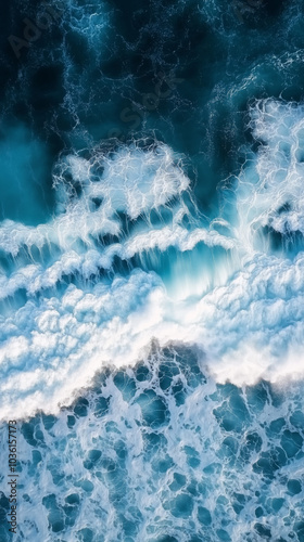 Aerial View of Turquoise Ocean Waves Crashing on the Shoreline