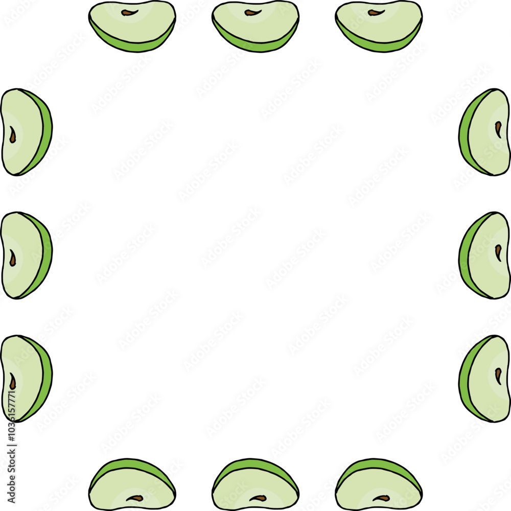 Square frame with yummy apples slices on white background.eps Square frame with yummy apples slices on white background.eps