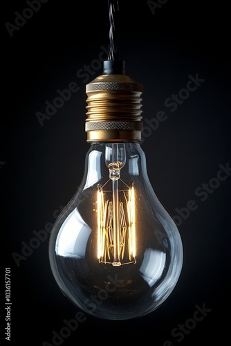 A warm glowing incandescent bulb illuminated against a dark background