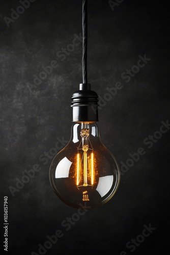 A warm glowing incandescent bulb illuminated against a dark background