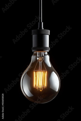 A warm glowing incandescent bulb illuminated against a dark background