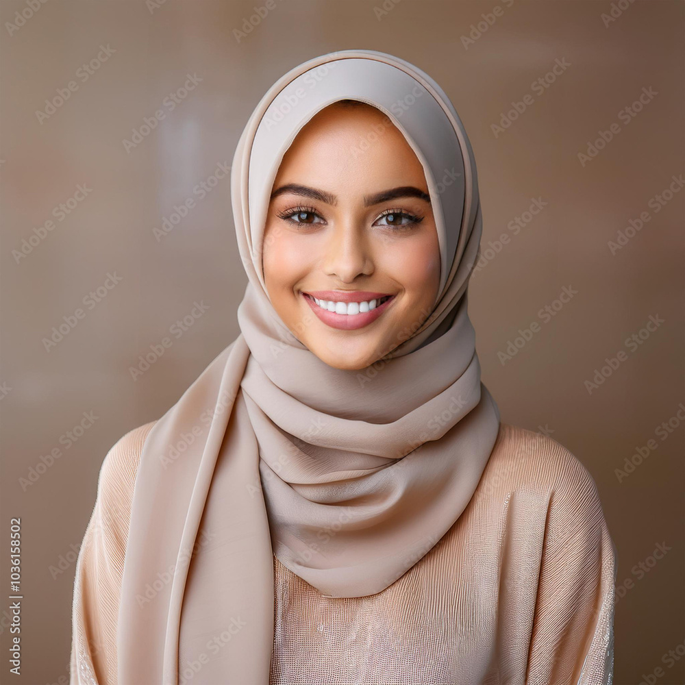 Young Woman in Elegant Taupe Hijab Young Woman in Elegant Taupe Hijab