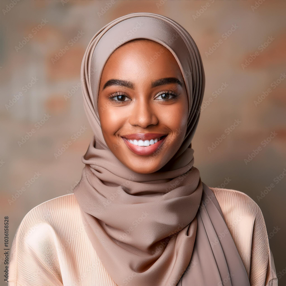 Young Woman in Elegant Taupe Hijab Young Woman in Elegant Taupe Hijab