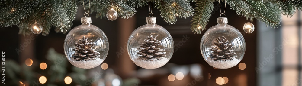Hyperrealistic Pine Branches with Glass Ornaments Showcasing Natural Elegance and Holiday Cheer Hyperrealistic Pine Branches with Glass Ornaments Showcasing Natural Elegance and Holiday Cheer