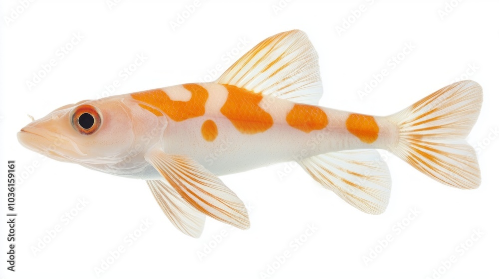 Escolar known for its distinct orange and white patterns displays its sleek body on a bright white surface highlighting its natural beauty and unique traits. Escolar known for its distinct orange and white patterns displays its sleek body on a bright white surface highlighting its natural beauty and unique traits.