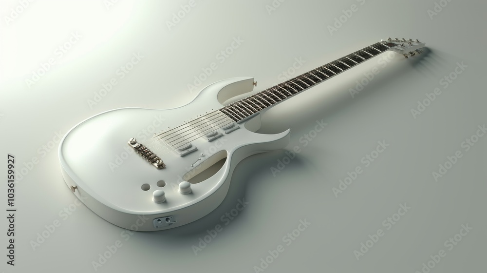 Obraz premium 3D illustration of a beautifully detailed guitar, with pastel tones on a light background, capturing an elegant feel for music themes