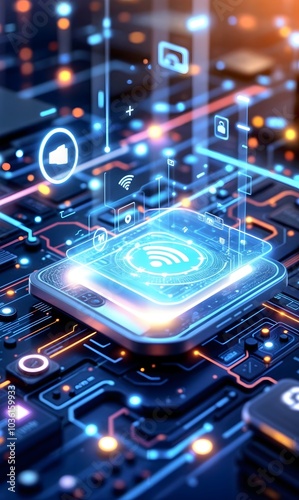 Conceptual background image of the interior structure of a smartphone and internet connectivity