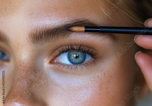 A close up of a young woman applying makeup in natural light, highlighting he...