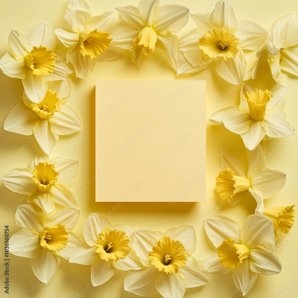 Blank card with beautiful yellow daffodils and leaves. Blank card with beautiful yellow daffodils and leaves.