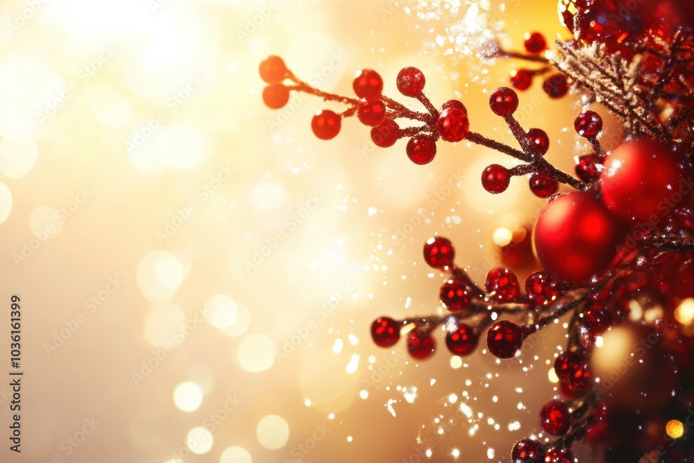Holiday red berries and ornaments Holiday red berries and ornaments