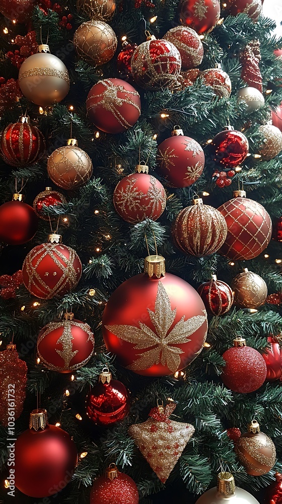 Obraz premium Silver Christmas Ornament Gleaming on a Beautifully Decorated Holiday Tree Picture