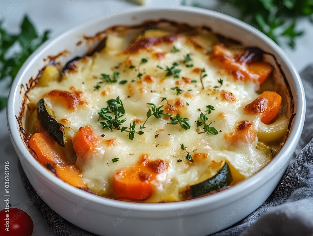 Vegetable casserole with melted cheese