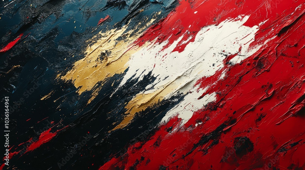 Bold abstract art with dynamic red, gold, blue, and white brushstrokes for modern design and creative projects Bold abstract art with dynamic red, gold, blue, and white brushstrokes for modern design and creative projects
