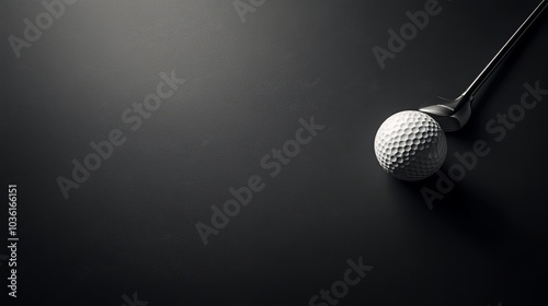 A detailed view of a golf ball resting on a tee against a dark backdrop